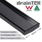 Shower Grate - 120mm W x 1200mm L - Tile Insert - Stainless Steel - Black