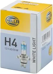 HELLA 8GJ 223 498-121 Halogen Light Bulb - H4 - White Light Up to 4200 Kelvin - 12V - 60/55W - Base Type: P43t-38 - Box - Quantity: 1