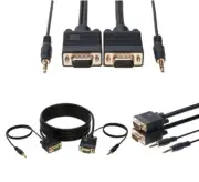 10FT - SVGA Male/Male + 3.5mm Aux Audio Cable Jack for Monitor PC Projector TV