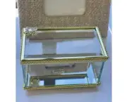 GOLD ROPE TRIM RECTANGLE 13CM METAL GLASS BEE MOTIF JEWELLERY TRINKET BOX