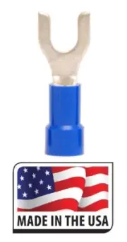 (100) 16-14 #10 BLUE VINYL FORK SPADE TERMINAL ELECTRICAL CONNECTOR MADE IN USA