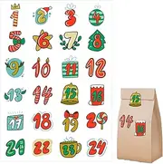 Christmas Countdown Decals,1-24 Numbers Christmas Food Packaging Bag Decals | Holiday Countdown Sealing Decals For Home Use