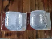 2x McDonalds Cup THE BIG MAC PATTERN Glass Maccas 50 Years wobbling glass