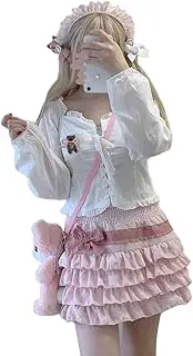[OATSBAS] Elastic Waist Lolita Cake Mini Skirts for Women Girls High Waist Pleated Skirt Y2K Layered Skirt