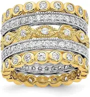 [JewelryWeb] 13.2mm 925 Sterling Silver Rhodium Plated and Gold Plated Brilliant cut CZ 5 Piece Eternity Band Ring Set-Eternity-Ring for Women and Men