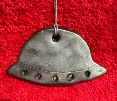 Handmade Pottery Ornament/Scent Shape Spaceship Grey Metal Glaze & Crystals