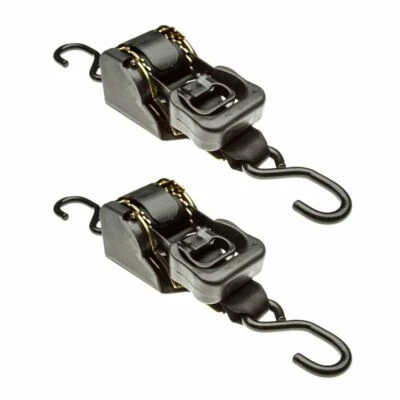 Pair of 10' Retractable Ratcheting Cargo Equipment Tie-Down Straps