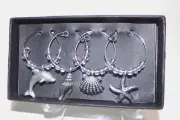 Wine Glass Charms Set of 4 Box Dolphin Conch Shell Scallop Starfish Hoops Beads