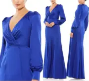 Mac Duggal 55635 Ruched Bishop Sleeves Royal Blue Gown SZ 8 $398