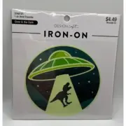 Glow In The Dark UFO & Dinosaur Iron-On Transfer About 4" x 4"