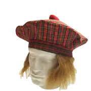 SCOTTISH HAT Tam O'Shanter Fancy Dress Costume with Hair Tartan Cap Party