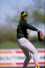 Kenny Rogers Oakland Athletics in action at a spring training game- Old Photo 1