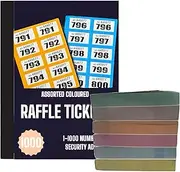 ZYBUX - 6 x Cloakroom and Raffle Tickets Books 1-1000 Tombola Draw Numbered Charity Events Prize Draw Lucky Draw (Assorted Colours)