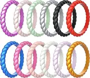 [Zollen] 12 Packs Silicone Wedding Rings for Women, Thin Braided Rubber Wedding Bands Stackable Ring, Hypoallergenic Silicone
