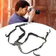(Black)Camera Strap Leather Double Shoulder Harness Strap Photography