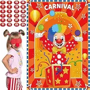 Outus Carnival Circus Theme Party Game - Pin The Nose On The Clown - Boys & Girls Circus Theme Party Supplies - Decorations - Indoor/Outdoor - Ages All