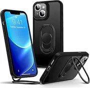 [SHIELDS UP] for iPhone 13 Case with Stand, Phone Case Clear with Double Ring Holder [Adjustable & Foldable] Shockproof Protective Matte Cover for iPhone 13 6.1 inch - Frosted Black