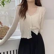 Plain Lettuce Edge Cardigan Almond - One Size