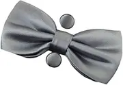 [Zasel] Mens Grey Matching Bow Tie, Pocket Square & Cuff Links Set