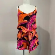 Old Navy NWT Banana Leaf Romper Black Pink & Orange Print Size M