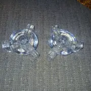 Vintage Clear Heavy Glass 3 Footed Circular Candle Holders Set Of 2 Art Deco