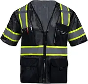 [Sicalobo] High Visibility Vest with Pockets Zipper for Men Women,Construction Vest with Reflective Strips,Hi Vis Class 3