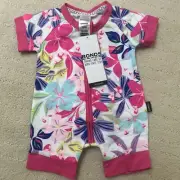 New Baby Girl Bonds Tropical Flower Short Sleeved Zip Wondersuit Sz 0000 Newborn
