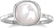 [JewelryWeb] Textured 925 Sterling Silver Ring Soft Square Simulated Mother of Pearl-Simulated Mother of Pearl 7.5mm Band Style-Ring for Women