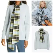 NWT TORY BURCH Iced MADRAS DICKIE Wool Blend Silk Tie Pullover Sweater sz XL