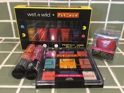 Wet n Wild Pacman NIP 5 piece Set Ltd Ed Makeup Nail Polish Lip Gloss Balm Eye