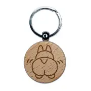 Corgi Butt Dog Doodle Engraved Wood Round Keychain Tag Charm