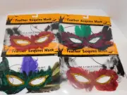 Face Masks Halloween Feather Sequins FOUR Masks