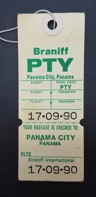PTY Panama City Panama BRANIFF AIRLINES 1970s Luggage Tag Baggage Paper T8558