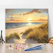 Paint by Numbers, Sunset Over The Sea Paint by Number for Adults Beginner with Paintbrushes Dunes and Grass DIY Painting by Numbers Kits on Canvas Art Crafts - 16"x20"(Frameless)