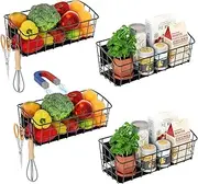 PrimZooty 4-Pack Magnetic Spice Rack for Refrigerator, Versatile Magnetic Shelf Organizer with 2 Hooks for Kitchen Storage, Large Capacity Spice Rack for Fridge, Oven, or Cabinet - Black