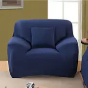Sofa Cover Stretch Set: Lounge Couch & Cushion Protector (Navy, Single Seater)