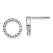 14k White Gold Real Diamond Open Circle Earrings