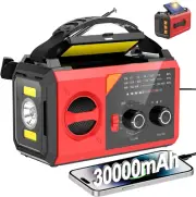 111000Mwh Hand Crank Emergency Radio - 30000Mah Solar Portable Weather Radio AM
