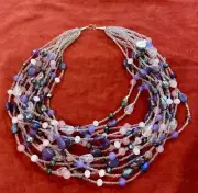 NWT MELANIES HANDMADE 14 STRAND AMETHYST FACETED QUART GLASS BEADED NECKLACE