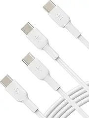 Belkin USB-C to USB-C Cable CAB003bt1MWH-2PK (USB-C Fast Charge Cable for S23, S22, S21 S20, S10, Note10, Note9, Pixel 4, Pixel 3, iPad Pro, More) USB Type-C Cable - White, 2 Pack