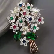 Flower Brooch Pin 14K Rose Gold Plated Silver 4.0Ct Marquise Lab Created Emerald