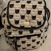 Betsey Johnson Luv Betsey Backpack Quilted Pink White Striped Black Cats NWT