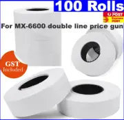 100x Rolls of White Paper Labels for Double Line 2 Lines Price Gun MX 6600