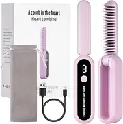 Straightening Brush, Foldable Hair Straightener Brush, Beard Straightener for Men, Mini Electric Beard Straightener, Wireless Straightening Comb Prevents Hair Pulling, Quick Heating, 9