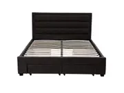 Queen Greta Fabric Bed Frame Base with Storage Drawer-Charcoal