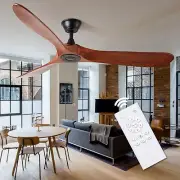 Wood Ceiling Fan No Light, 60 inch Indoor Outdoor, Noiseless Reversible DC Mo...
