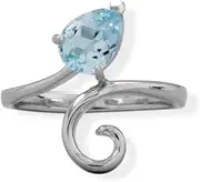 [JewelryWeb] 925 Sterling Silver Pear Sky Blue Topaz and Swirl Ring Rhodium Plated 6mm X 8mm Stone Band 2.4m-Band Style-Ring for Women and Men
