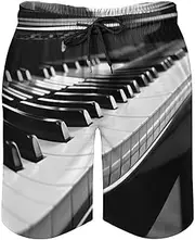 [RKJVB] Mens Swim Trunks with Mesh Lining Black White Piano Keyboard Beach Shorts Quick Dry Drawstring Board Shorts with Pocket, Black White Piano Keyboard, X-Large