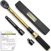 YIYEIE 1/2 Inch 72 Tooth Professional Click Torque Wrench, 10-160 FT.LB (10-227 Nm), Set with 3/8 Adapter & Extension Bar, Wheel Nut Torque Wrench for Car Tyres & Wheels