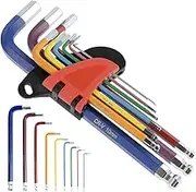 9Pcs Metric Allen Key Set Metal Hex Key Allen Wrench Set 9 Sizes Chrome Vanadium Steel Long Arm Hex Key Kit with Color Coding and Ball End for Repair Furniture Car Bike Toy (Mid-Length)